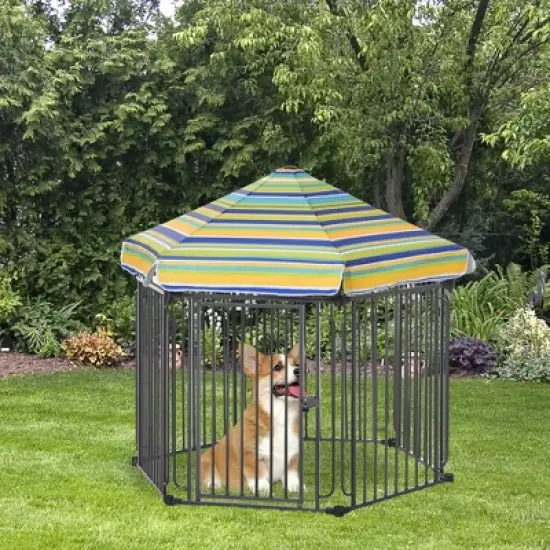 PawHut Heavy-Duty Outdoor Pet Cage Kennel with Weather-Resistant Polyester Roof, Locking Door, & Metal Frame image {2}