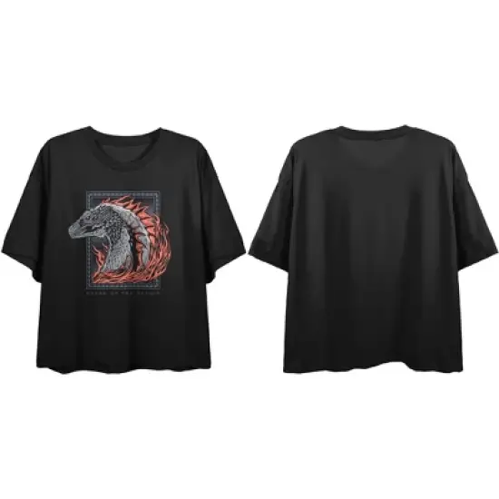 House Of The Dragon Dragon Portrait Art Junior's Black Boyfriend Crop T-shirt image {2}