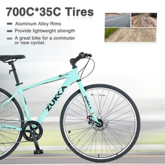 Gulches 700C Green Hybrid Bicycles with 7-Speed System and Dual Disc Brakes - Unisex City Road Bike image {4}