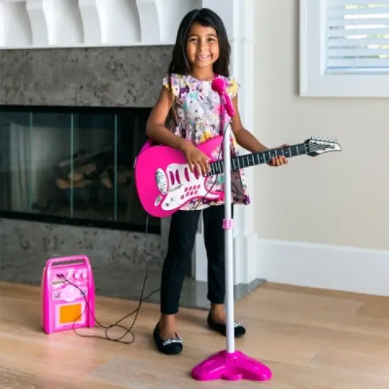 Best Choice Products Kids Electric Musical Guitar Toy Play Set w/ 6 Demo Songs, Whammy Bar, Microphone, Amp, AUX image {1}