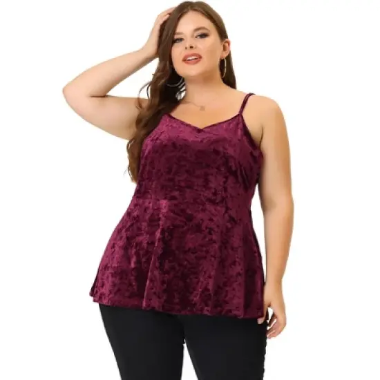 Agnes Orinda Women's Plus Size Velvet Adjustable Strap Peplum Camisole image {2}