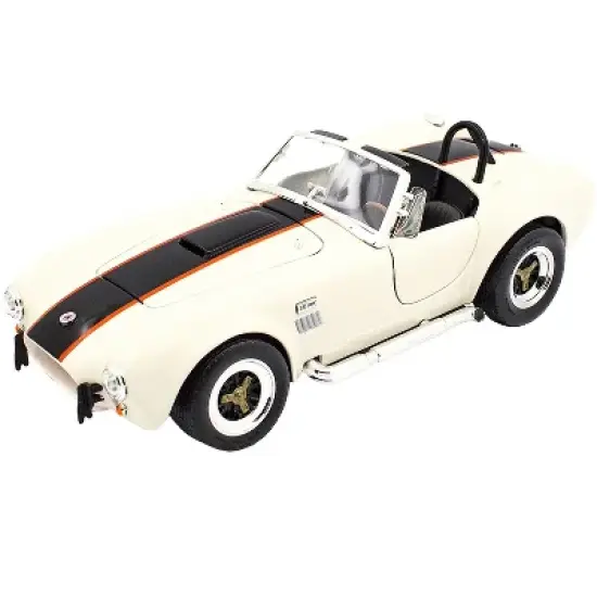 1964 Shelby Cobra 427 S/C Roadster Cream with Black and Orange Stripes 1/18 Diecast Model Car by Road Signature image {1}