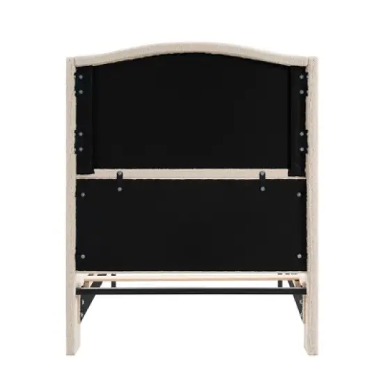 Twin/Queen/King Size Platform Bed Frame with Upholstered Headboard, Teddy Velvet, Ivory White - ModernLuxe image {9}
