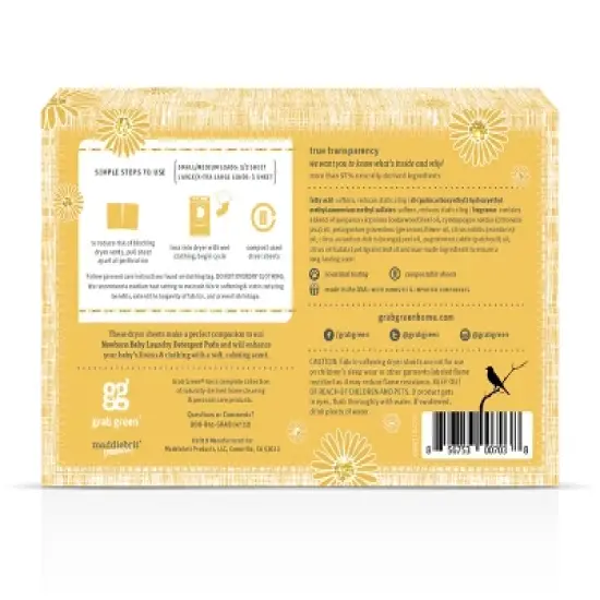 Grab Green Newborn Baby Dryer Sheets, Calming Chamomile Scent image {1}