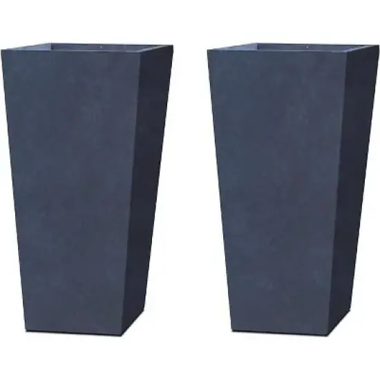 Rosemead Home & Garden 2pc Rectangular Concrete Outdoor Planter Pots Black 12.6"x12.6"x24.4" image {7}