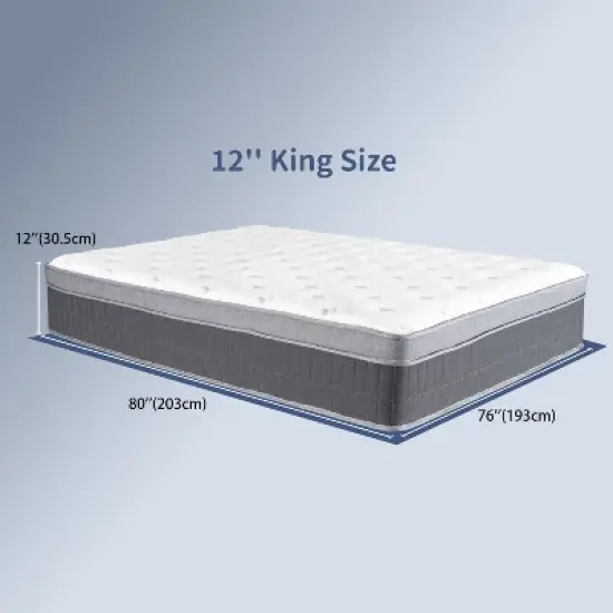 Resenkos King Size Boxed Mattress With 12-Inch Memory Foam & Hybrid Pocketed Spring Support - Medium Firm Feel, Motion Isolation & Edge Support, image {6}