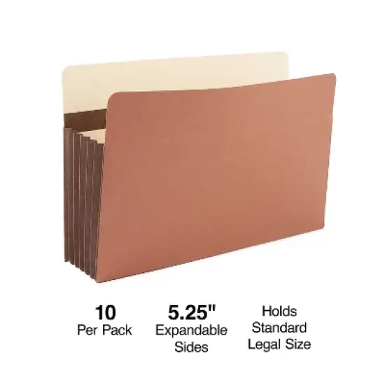 HITOUCH BUSINESS SERVICES Heavy-Duty Reinforced File Pocket 5.25" Exp Legal Size Brown 10/BX image {1}