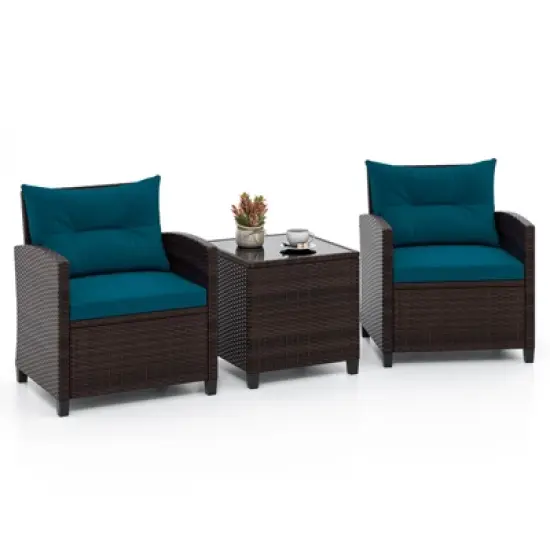Tangkula Set of 3 Rattan Furniture Set Patio Cushioned Conversation Set Sofa image {7}