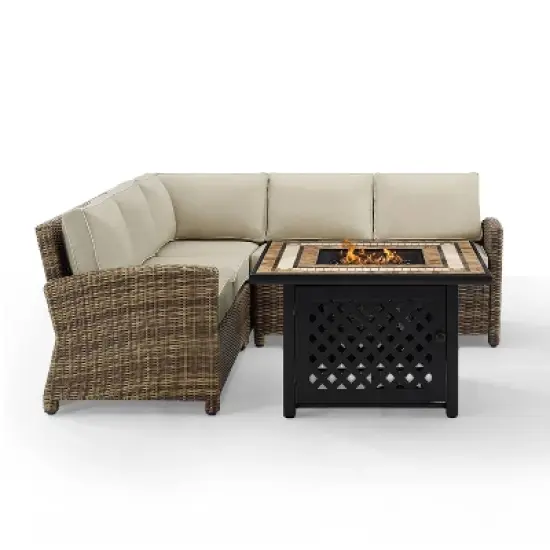 Bradenton 4pc Outdoor Wicker Sectional Set with Fire Table - Crosley
 image {11}