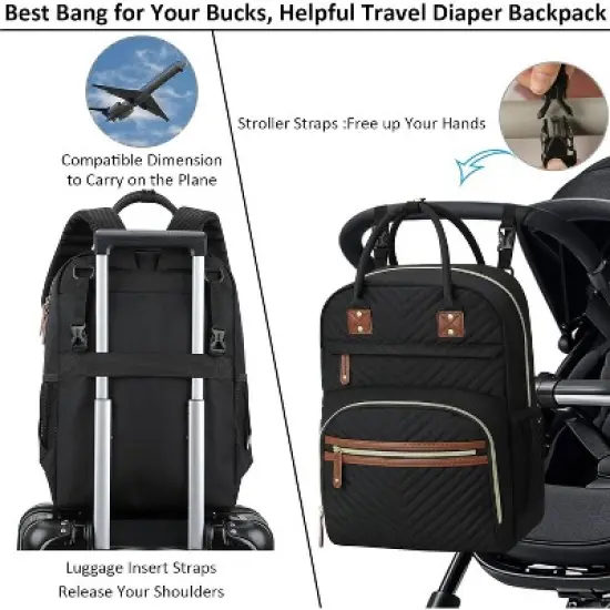 Diaper Bag Backpack, Multifunctional, Waterproof - Black image {3}