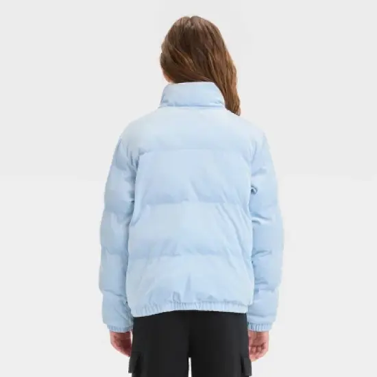 Girls' Solid Velvet Cropped Puffer Jacket - art class&trade; image {1}