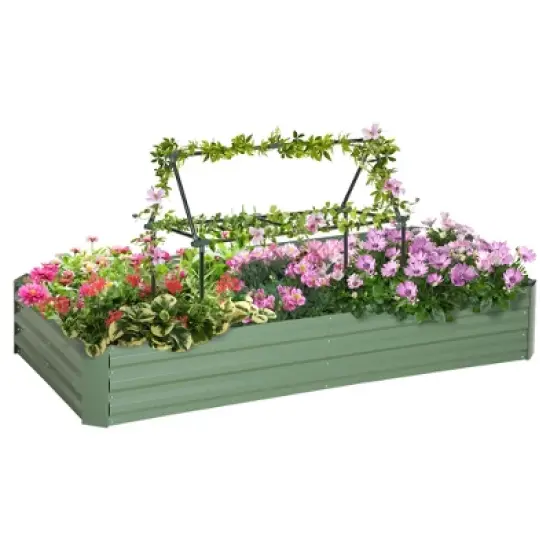 Outsunny Raised Garden Bed, Galvanized Elevated Planter Box with 2 Customizable Trellis Tomato Cages for Climbing Vines, 5.9' x 3' x 1', Green image {3}