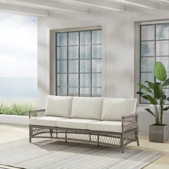 Thatcher Outdoor Steel Sofa Creme/Driftwood - Crosley image {1}