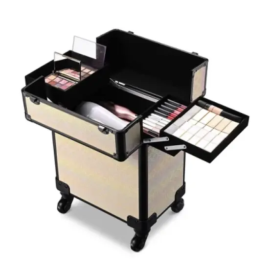 Byootique Rolling Makeup Train Case Cosmetic Trolley Organizer image {2}