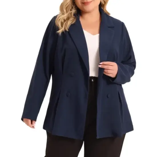 Agnes Orinda Women's Plus Size Lapel Work Double Breasted Jacket Blazers image {1}