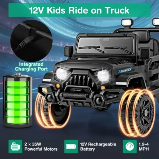 Costway 12V Kids Ride on Truck Car w/Remote Control, Threaded Wheels 3 Speeds LED Lights image {7}