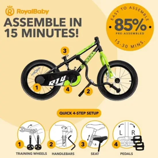 RoyalBaby Rocket Outdoor Children's Bicycle Sporty BMX-Style Kid Bike with Training Wheels, Reflectors, and Adjustable Seat image {3}