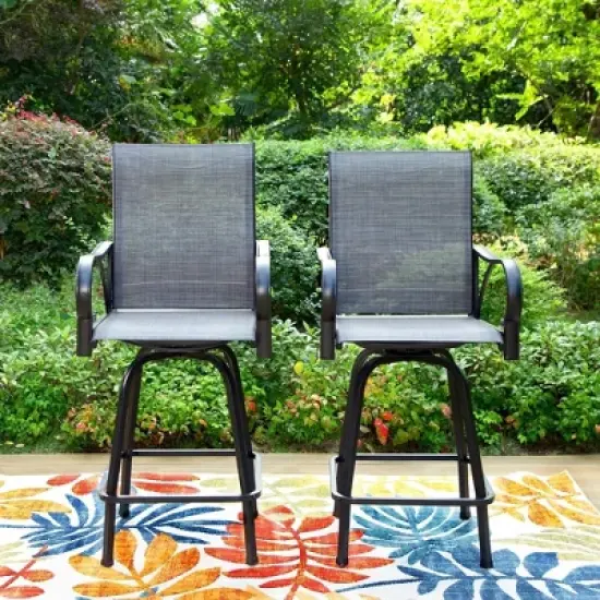 3pc Outdoor Set with Faux Wood Tabletop & Metal/Textilene Stools - Captiva Designs image {6}
