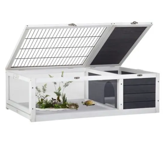 FDW Wooden Tortoise Habitat Large Transparent Tortoise Enclosure, Activity Area and Removable Tray for Small and Medium-Sized Animals,Gray image {7}