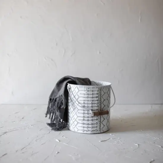 Multi Pattern Bucket Planter Metal & Wood - Foreside Home & Garden image {1}