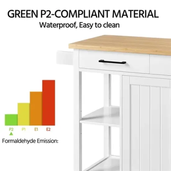 Yaheetech Mobile Kitchen Island Kitchen Trolley Cart with Adjustable Shelves White image {7}