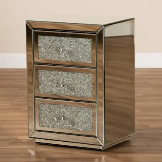 Talan 3 Drawers Mirrored Nightstand - Baxton Studio image {6}