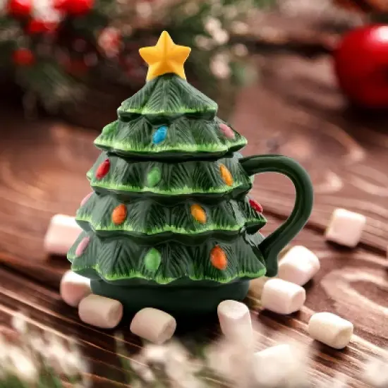 Mr. Christmas 16 oz. Nostalgic Ceramic Tree Lidded Mug image {1}