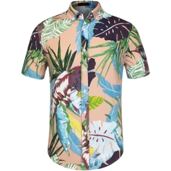 Lars Amadeus Men's Summer Floral Print Short Sleeve Button Down Beach Hawaiian Casual Shirt image {10}