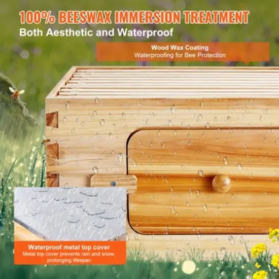 VEVOR Bee Hive 20 Frame Bee Hives Starter Kit, Beeswax Coated Cedar Wood, 1 Deep + 1 Medium Bee Boxes Langstroth Beehive Kit image {4}