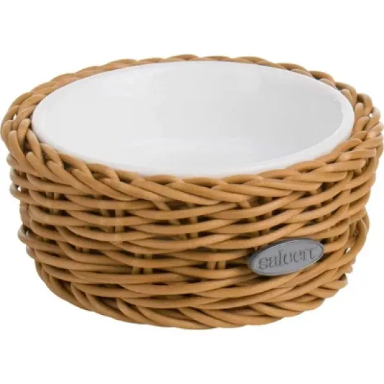Saleen Round Wicker Basket with Porcelain Bowl Insert - Elegant Beige Accent, SMALL image {4}