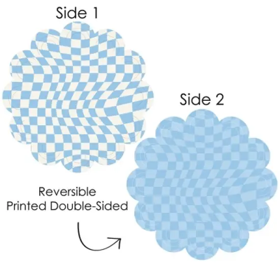 Big Dot of Happiness Blue Checkered Party - Round Table Decorations - Paper Chargers - Place Setting For 12 image {2}