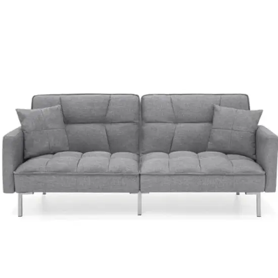 Best Choice Products Convertible Living Room Linen Fabric Tufted Split-Back Futon Sofa w/ 2 Pillows image {8}
