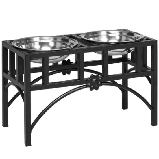INFURNIC Pet Bowl Elevated Dog Feeding Station with Stainless Steel Bowls Non Slip Heavy Duty Design, Black, 17"*8.25"*10.5" image {5}
