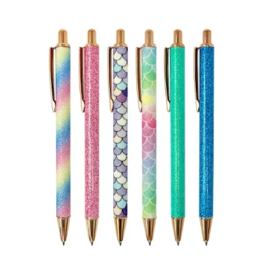 Wrapables Glitter Ballpoint Pens for Women, 1.0mm Medium Point Retractable Metal Pens (Set of 6) image {9}