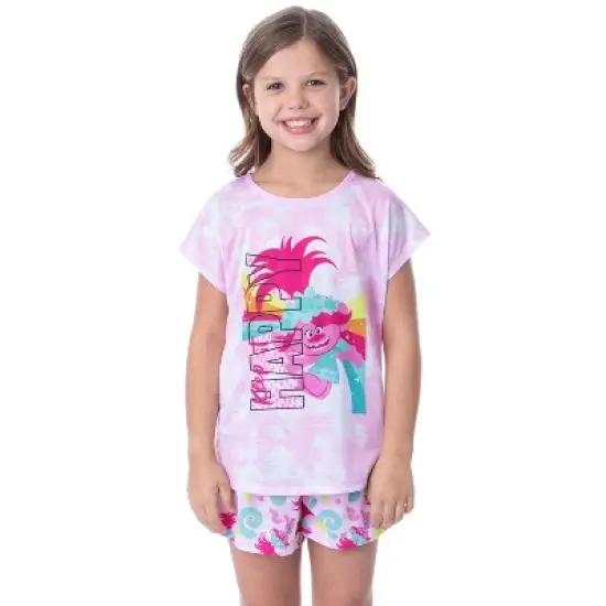 Dreamworks Trolls Girls' Poppy Happy Sleep Pajama Set Shorts Crewneck Multicolored image {5}