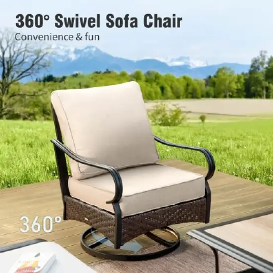 Captiva Designs 6pc Extra Large Metal and Rattan Outdoor Patio Fire Pit Set with Swivel Armchairs and Ottomans image {4}