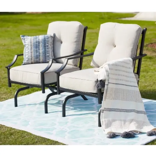 3pc Striped Steel Frame Patio Seating Sets Cream - Lokatse image {1}