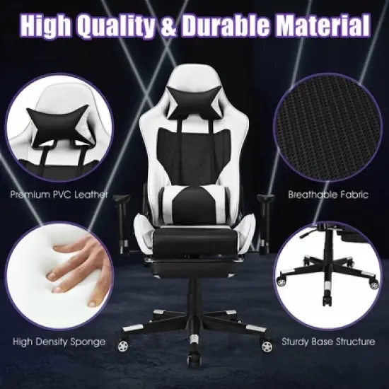Costway Massage Gaming Chair Reclining Racing Office Computer Chair with Footrest White image {8}