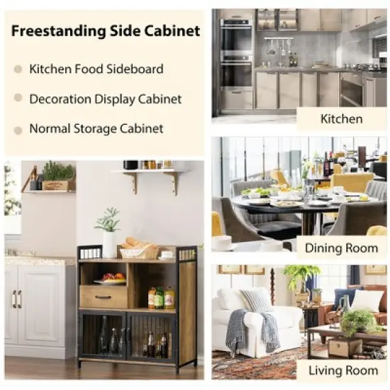 Costway Buffet Server Sideboard Kitchen Storage Cabinet w/ Drawer & Steel Doors image {5}