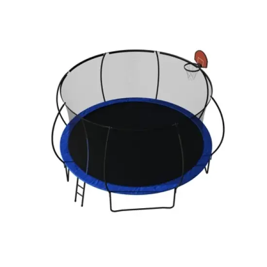 QingMoon 14 FT Pumpkin Trampoline With Basketball Hoop,Rubber Ball,Air Pump,8 Black PVC Covers,1050mm Foam Poles, And Anti-Collapse Fiber Netting image {6}