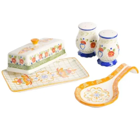 Laurie Gates Tierra 4 Piece Hand Painted Ceramic Tableware Accessory Set image {9}