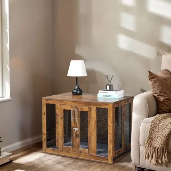 SEVOBAL Pet Crates and Houses Rustic Chic Pet Crate and Side Table, Multi-Functional Furniture for Dogs and Cats in Bedroom, Brown, 40.4"*26.9"*7.3" image {3}