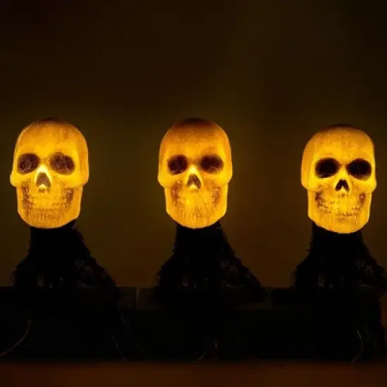 Joyfy 3 Pcs Skeleton Lightup Skull Stakes for Halloween Outdoor Decorations, Pathway Makers for Halloween Party, Lawn Props, Halloween Yard Decor image {9}