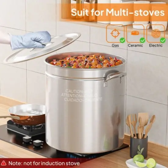 Winado 44 QT 3-Piece Stainless Steel Stock Pots with Strainer Basket, Lid, Hook and Steamer image {2}