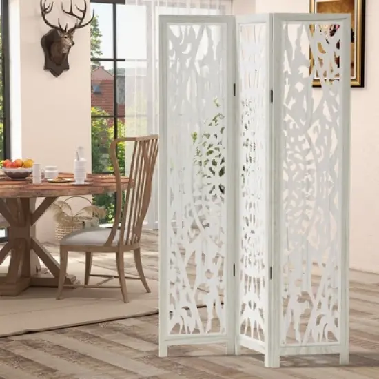Lirago 68 in. Wood Outdoor Privacy Screens Garden Outdoor Fence 3 pieces White image {2}