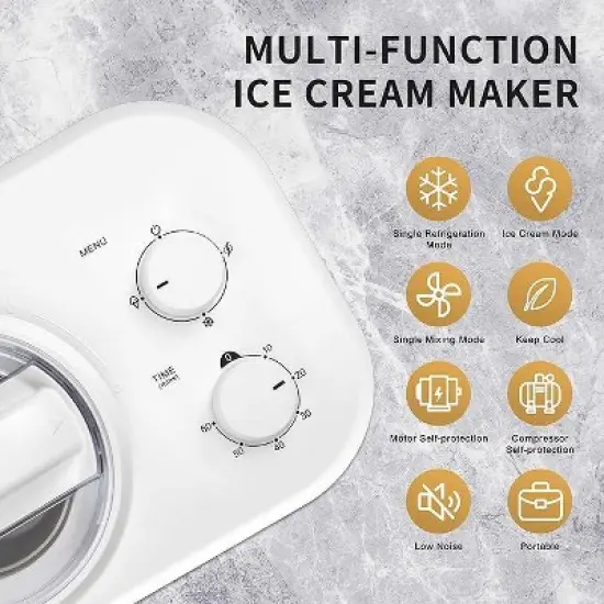 R.W.FLAME Ice Cream Maker 1.5qt with Compressor,Stainless Steel No Pre-freezing Electric Automatic Ice Cream Machine Keep Cool Function image {5}