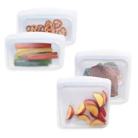 stasher Premium Silicone Reusable Food Storage Bags Lunch Starter Kit - Clear - 4pk image {9}