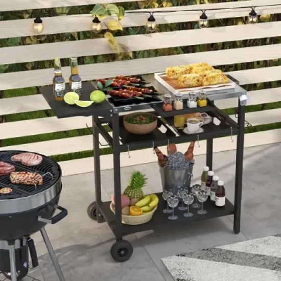 Outsunny 2-Tier Shelf Outdoor Bar Cart, Stainless Steel Tabletop Patio Serving Cart for Poolside, Garden, Black image {1}