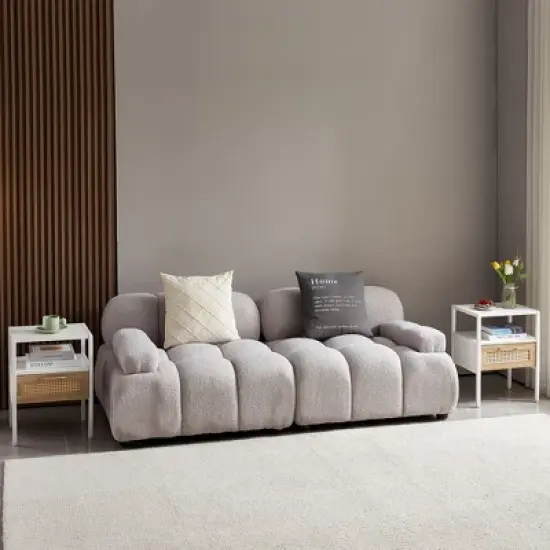 KWPZQEB Rattan Nightstands Set of 2 -Farmhouse Night Stand with Drawer and Storage Shelf - Boho Bedside Table End Side Table for Bedroom, White image {2}