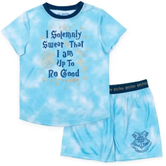Harry Potter Gryffindor Hufflepuff Ravenclaw Slytherin Girls Pajama Shirt and Shorts Sleep Set Little Kid to Big Kid image {9}
